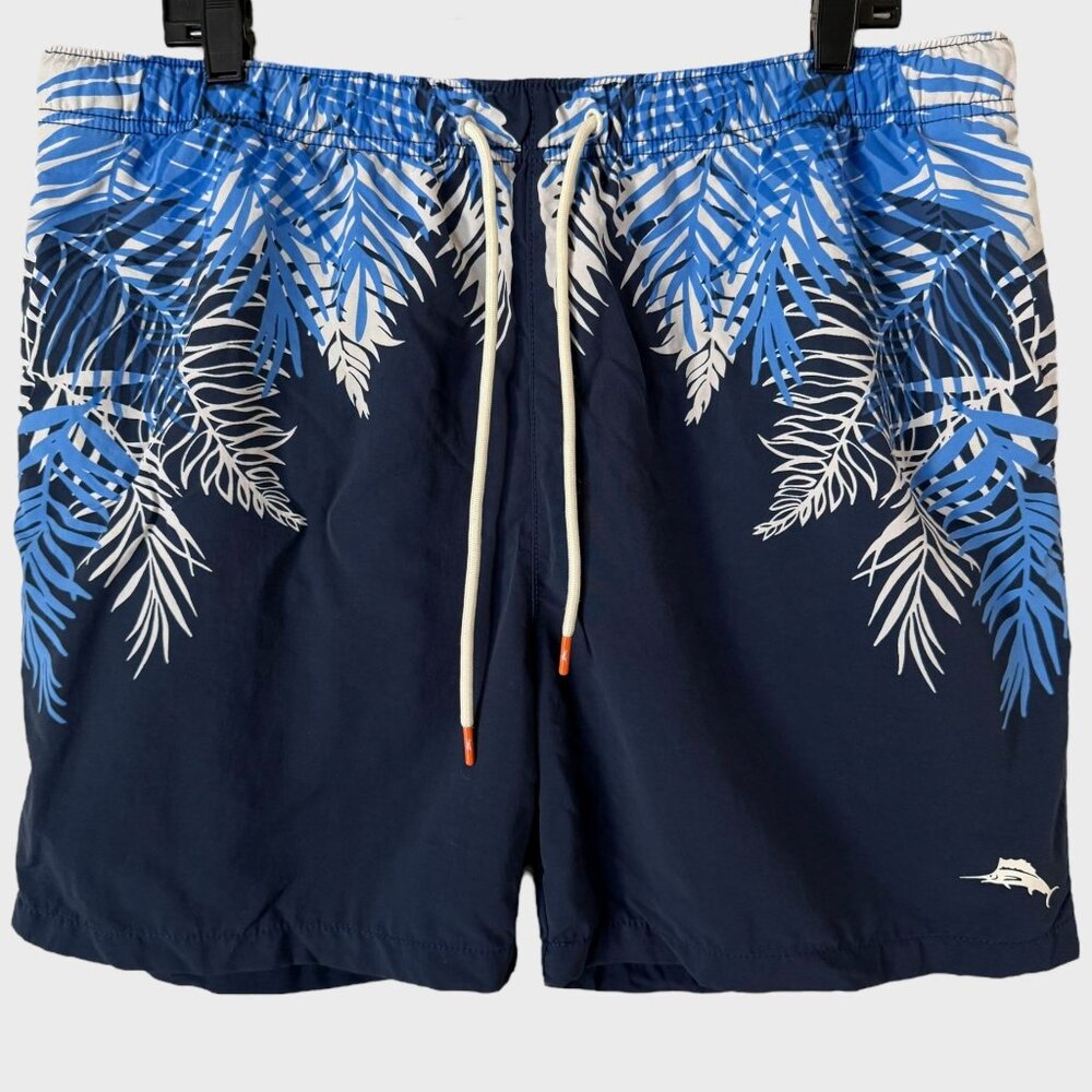 Tommy Bahama Tropical Lined Swim Shorts Blue Mens XL Adjustable Trunks Surf Swim